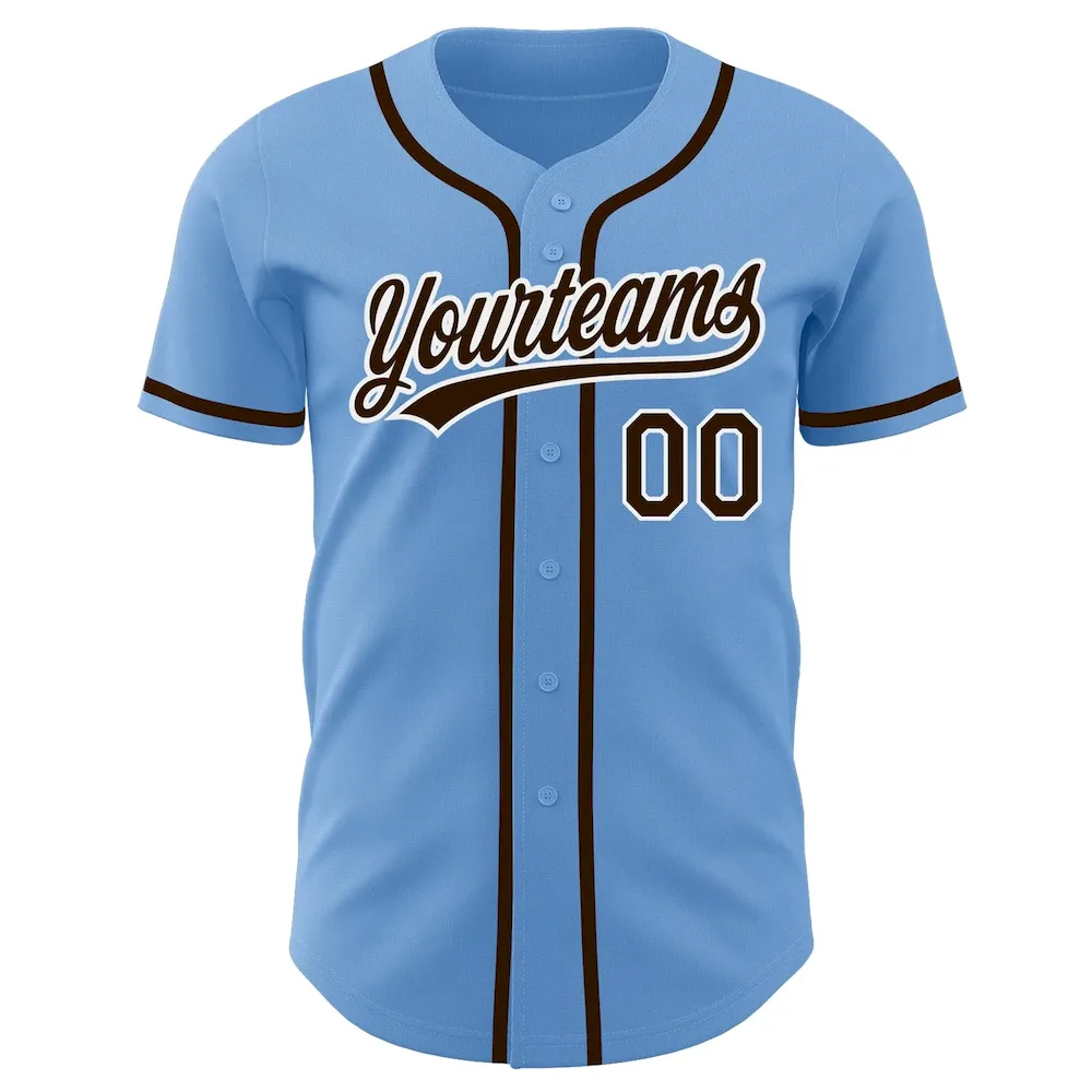 Custom Light Blue Brown-White Authentic Cricket Jersey