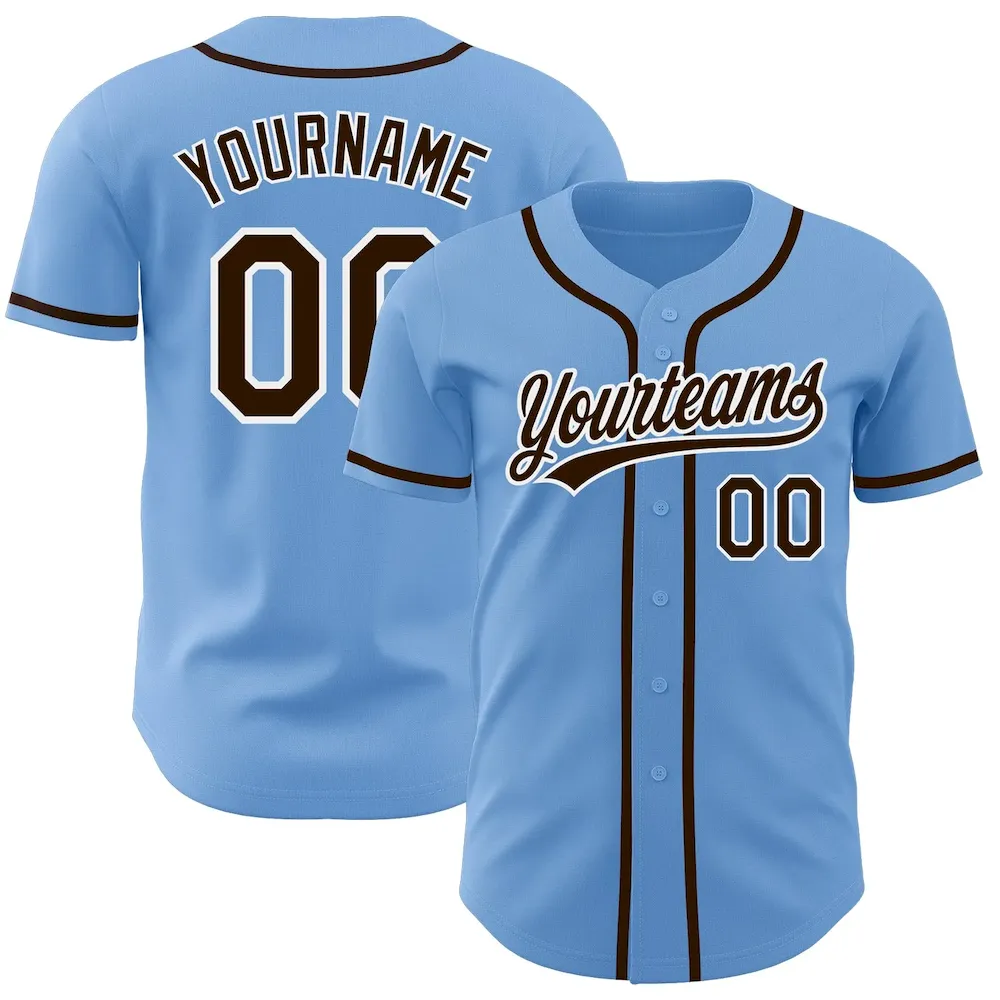 Custom Light Blue Brown-White Authentic Cricket Jersey