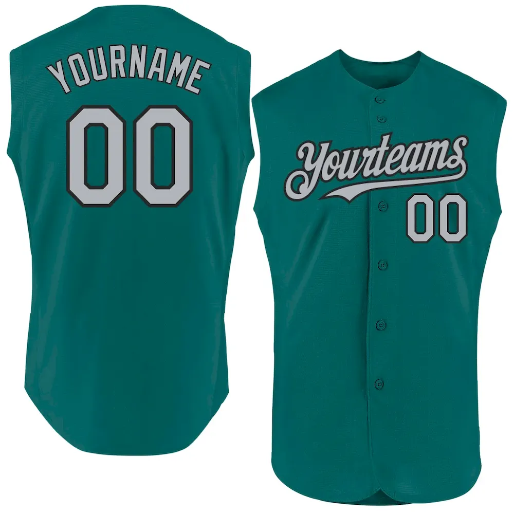 Custom Teal Gray-Black Authentic Sleeveless Cricket Jersey