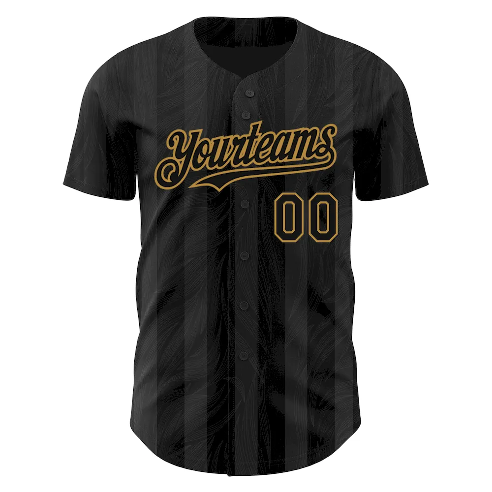 Custom Black Old Gold 3D Pattern Design Stripes Authentic Cricket Jersey