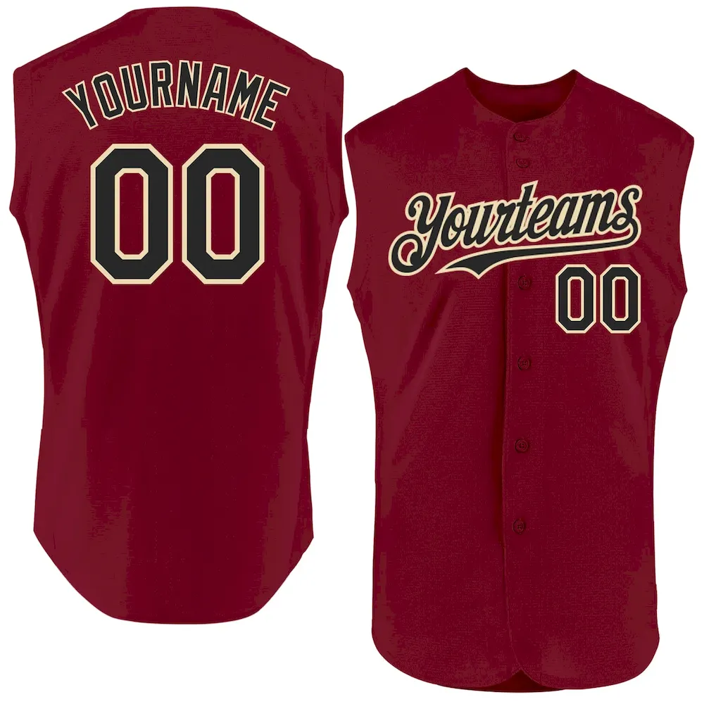 Custom Crimson Black-Cream Authentic Sleeveless Cricket Jersey