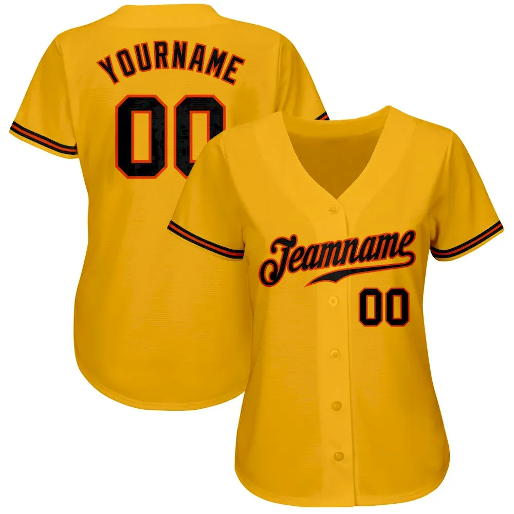 Custom Gold Black-Orange Authentic Cricket Jersey