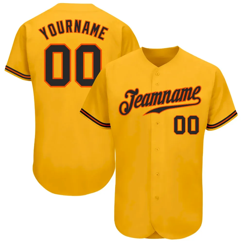 Custom Gold Black-Orange Authentic Cricket Jersey