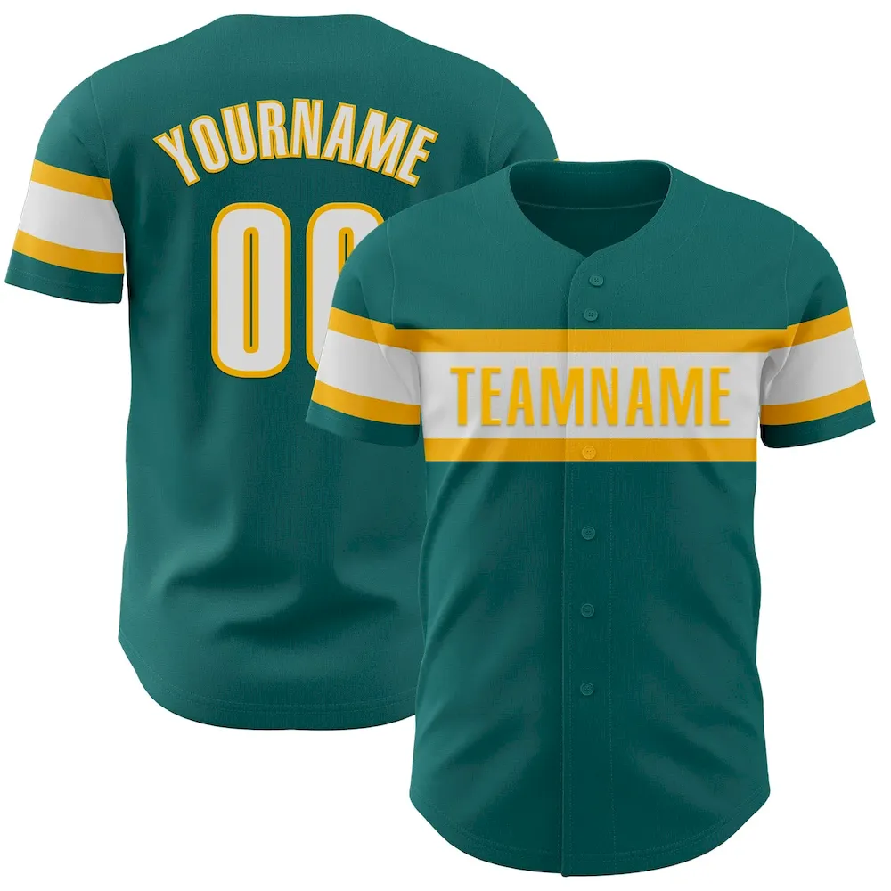 Custom Teal White-Gold Authentic Cricket Jersey