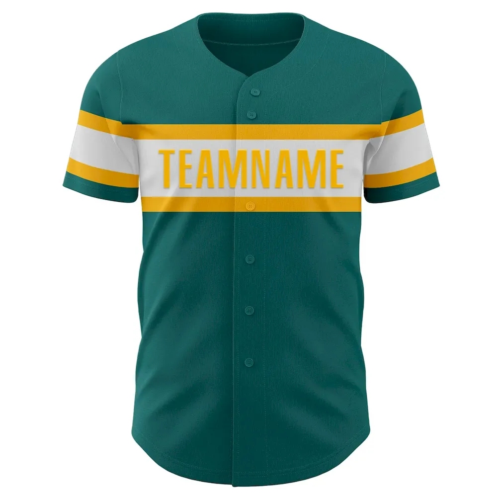 Custom Teal White-Gold Authentic Cricket Jersey