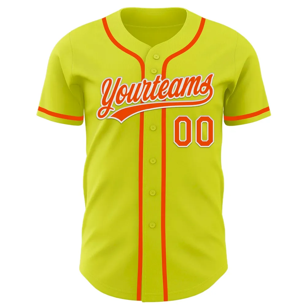 Custom Neon Yellow Orange-White Authentic Cricket Jersey