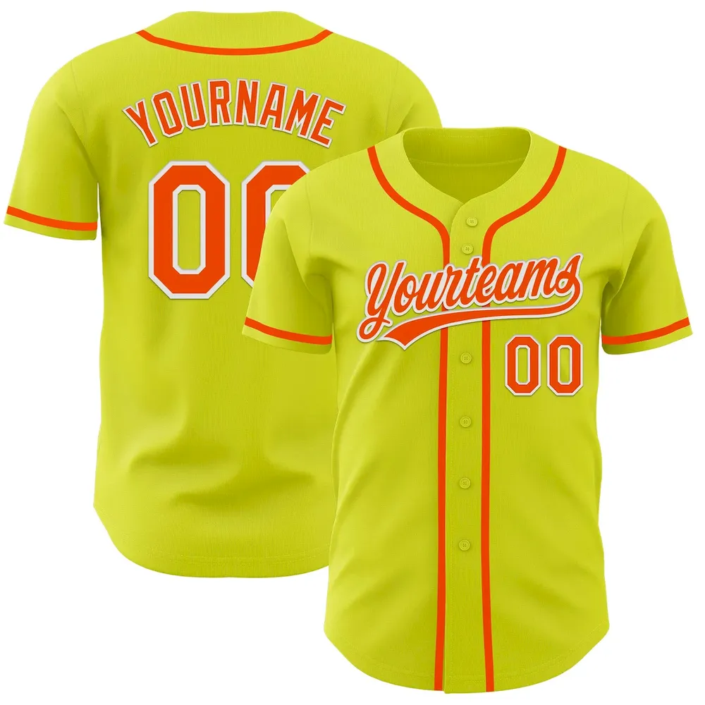 Custom Neon Yellow Orange-White Authentic Cricket Jersey