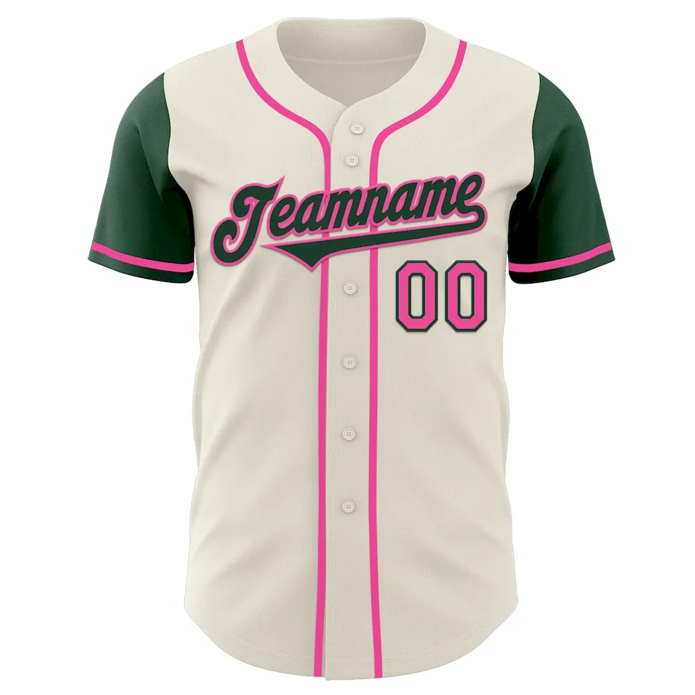Custom Cream Green-Pink Authentic Two Tone Cricket Jersey