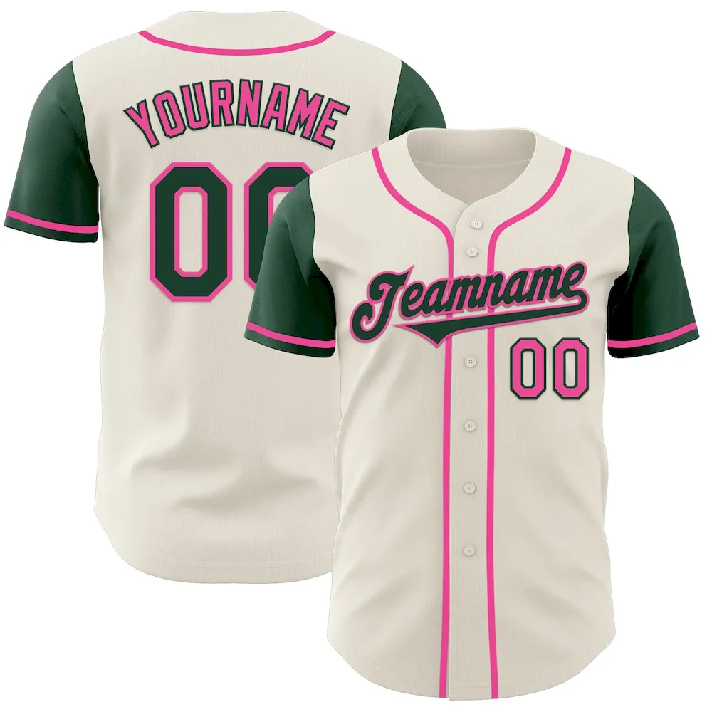 Custom Cream Green-Pink Authentic Two Tone Cricket Jersey