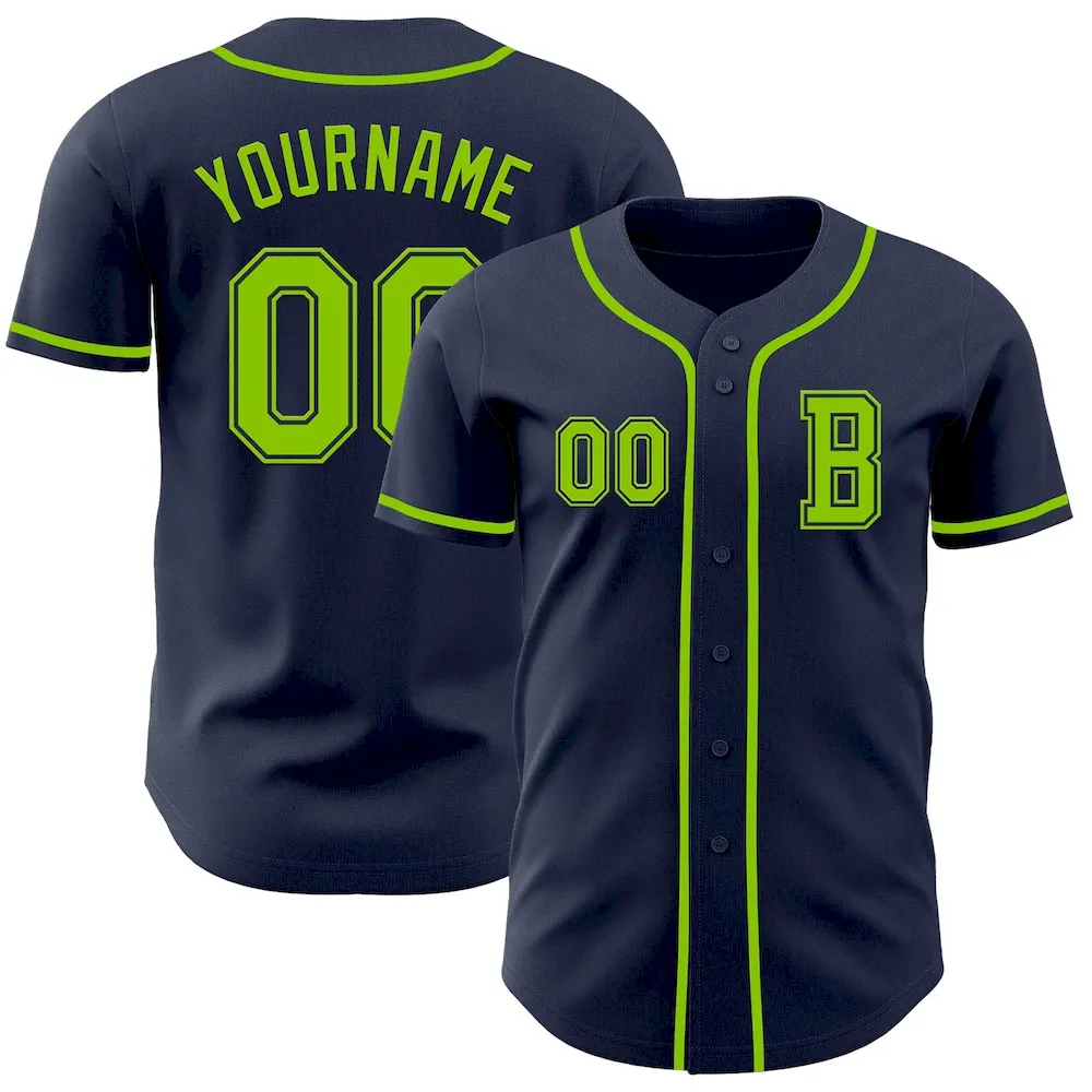 Custom Navy Neon Green Authentic Cricket Jersey