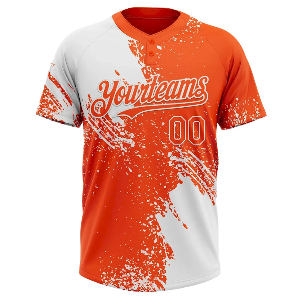 Custom White Orange 3D Pattern Abstract Brush Stroke Two-Button Unisex Softball Jersey Custom White Orange 3D Pattern Abstract Brush Stroke Two-Button Unisex Softball Jersey
