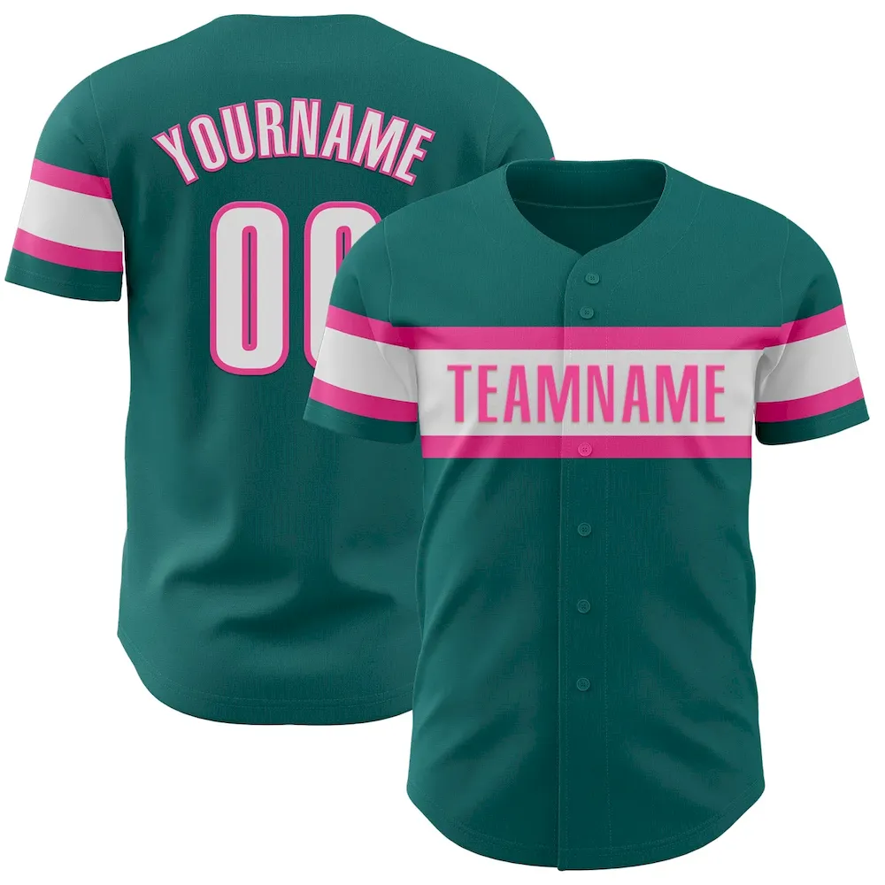 Custom Teal White-Pink Authentic Cricket Jersey