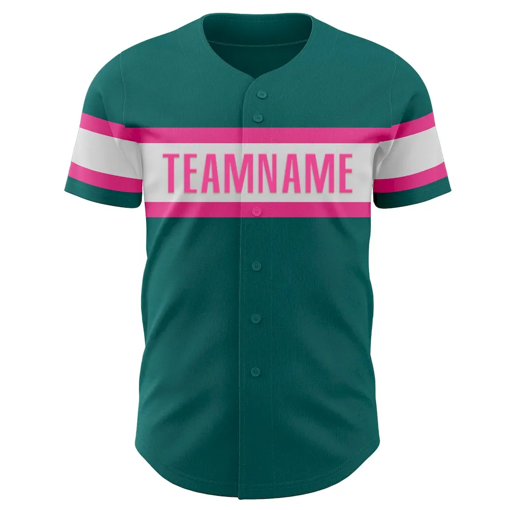 Custom Teal White-Pink Authentic Cricket Jersey