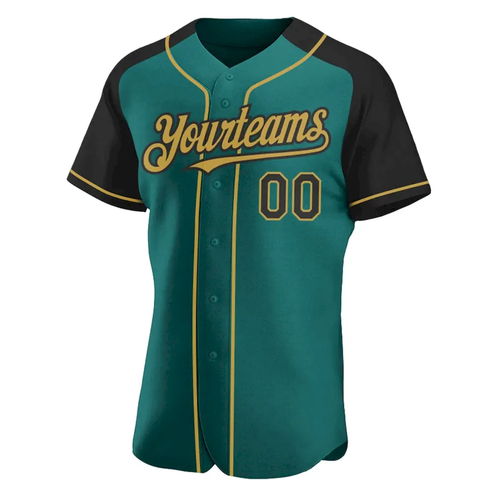 Custom Teal Black-Old Gold Authentic Raglan Sleeves Cricket Jersey Custom Teal Black-Old Gold Authentic Raglan Sleeves Cricket Jersey
