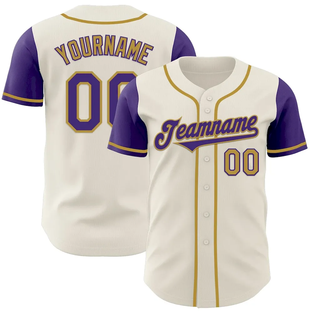 Custom Cream Purple-Old Gold Authentic Two Tone Cricket Jersey