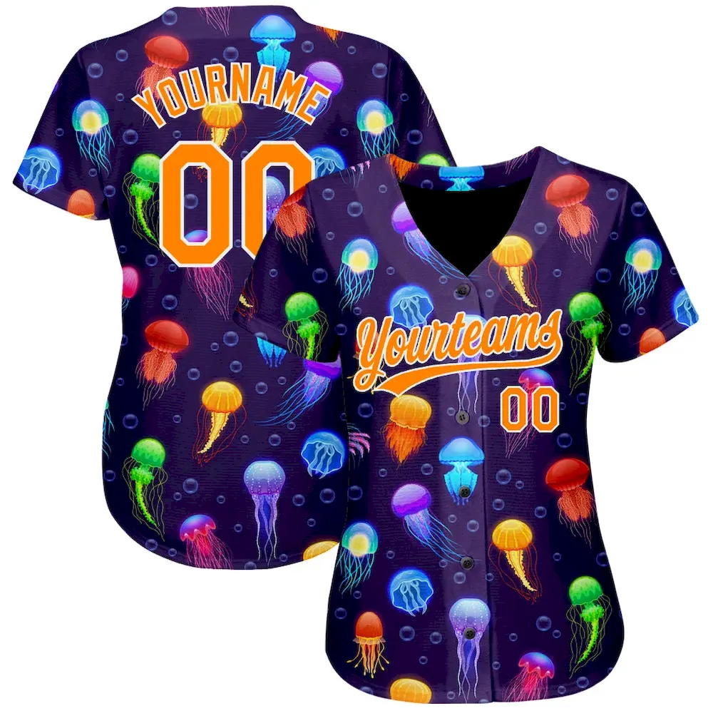 Custom Purple Bay Orange-White 3D Pattern Design Colorful Cartoon Jellyfish Authentic Cricket Jersey