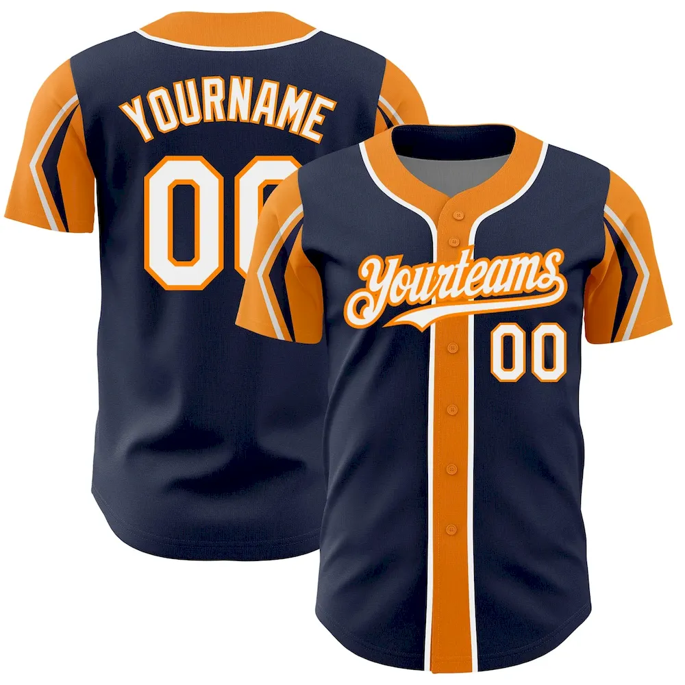 Custom Navy White-Bay Orange 3 Colors Arm Shapes Authentic Cricket Jersey