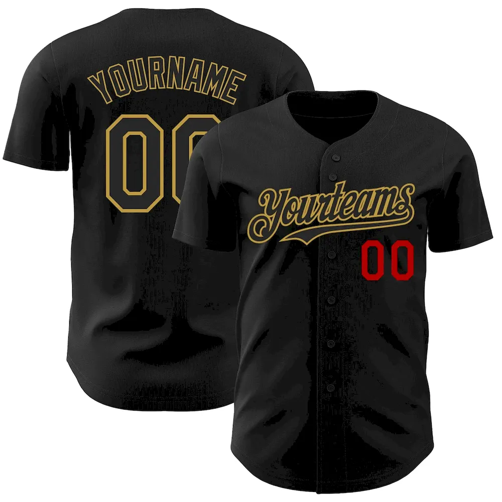 Custom Black Old Gold-Red Authentic Cricket Jersey