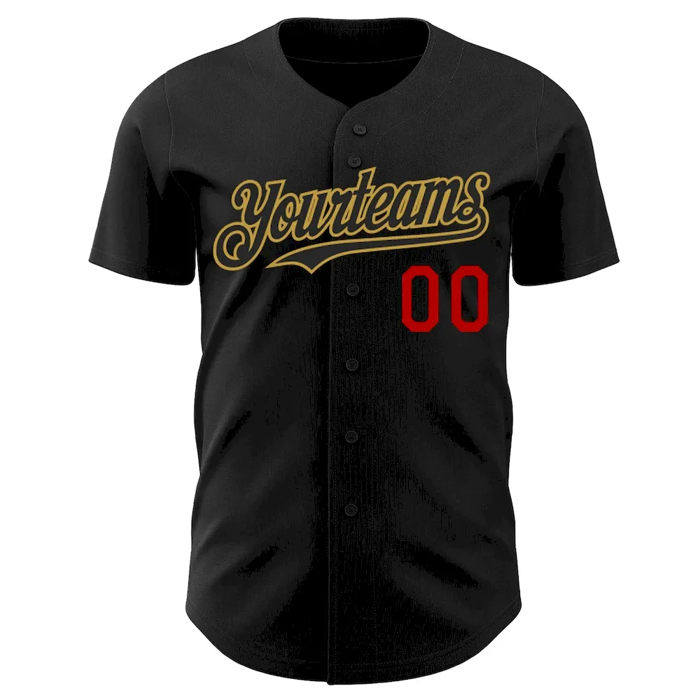 Custom Black Old Gold-Red Authentic Cricket Jersey Custom Black Old Gold-Red Authentic Cricket Jersey
