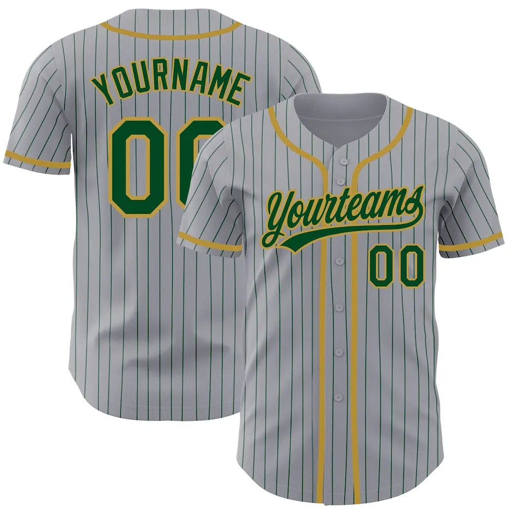 Custom Gray Green Pinstripe Old Gold Authentic Cricket Jersey