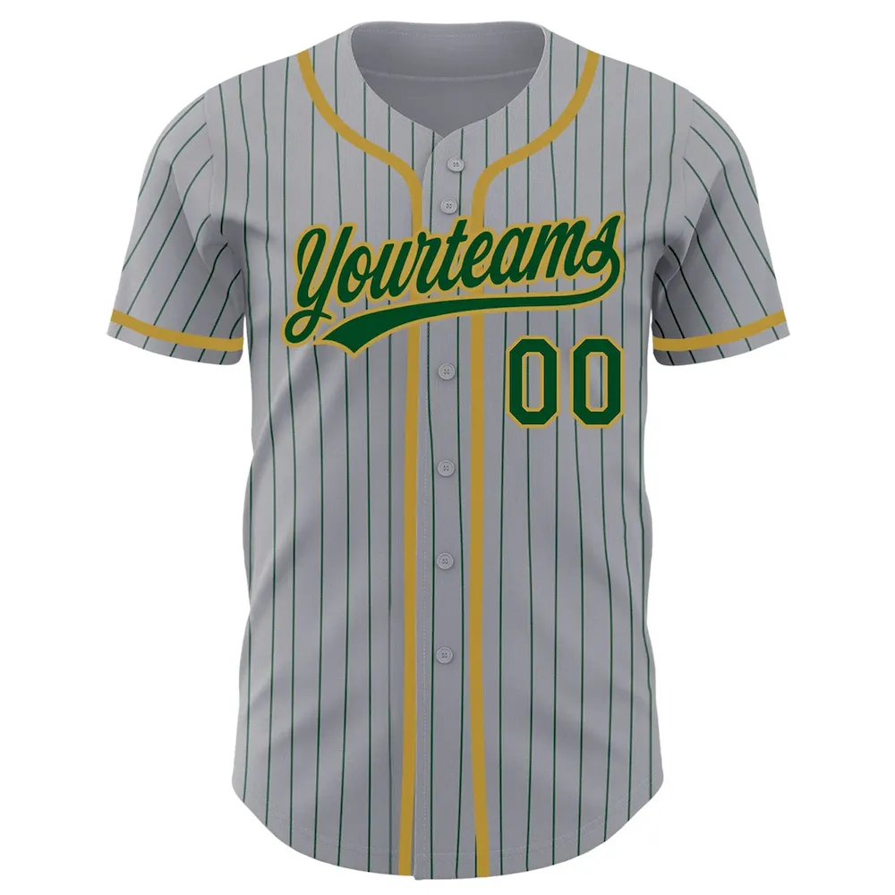 Custom Gray Green Pinstripe Old Gold Authentic Cricket Jersey