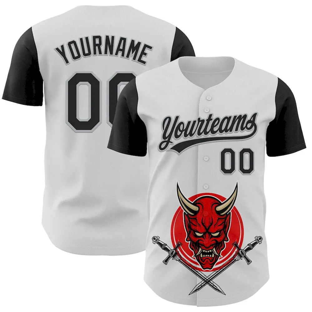 Custom White Black-Gray 3D Pattern Halloween Skull Authentic Cricket Jersey