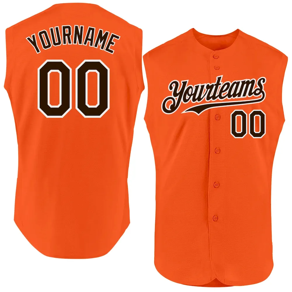 Custom Orange Brown-White Authentic Sleeveless Cricket Jersey