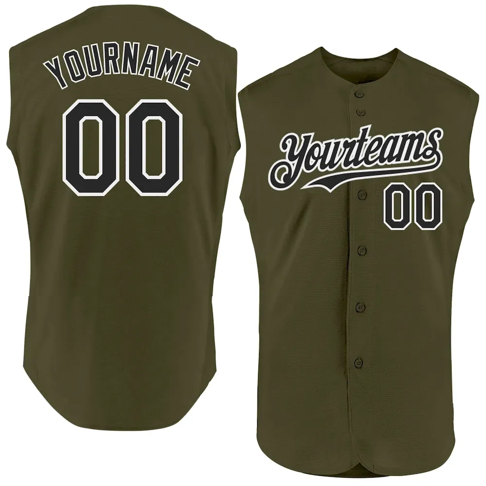 Custom Olive Black-White Authentic Sleeveless Salute To Service Cricket Jersey