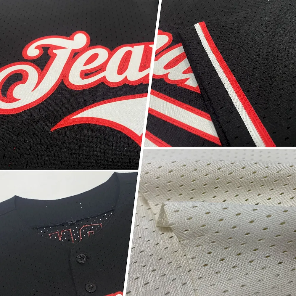 Custom Cream Red-Navy Mesh Authentic Throwback Cricket Jersey
