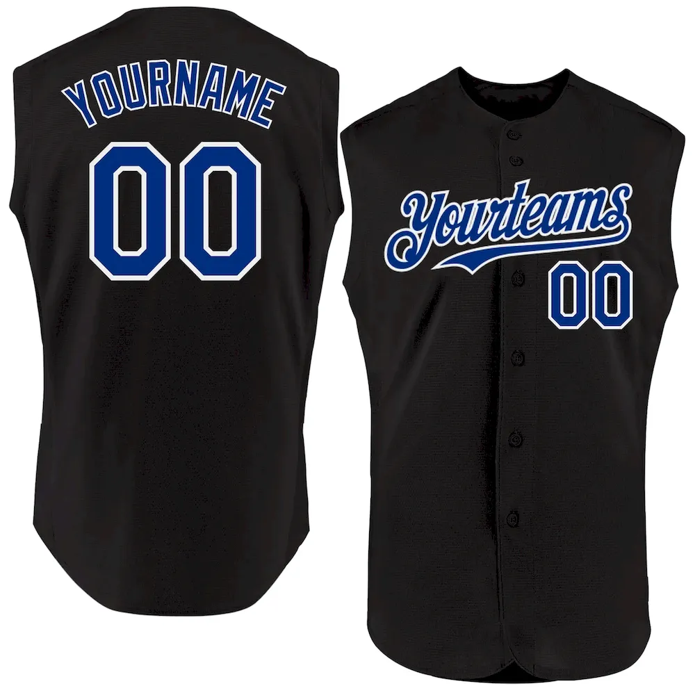 Custom Black Royal-White Authentic Sleeveless Cricket Jersey