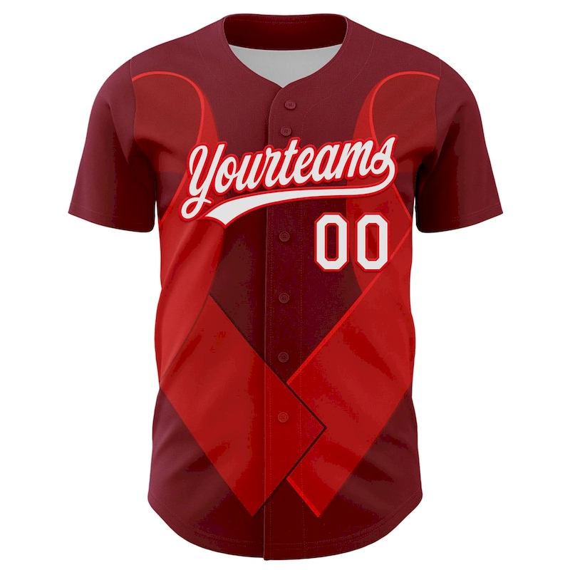 Custom Maroon White-Fire Red 3D Blood Cancer Ribbon Authentic Baseball Jersey