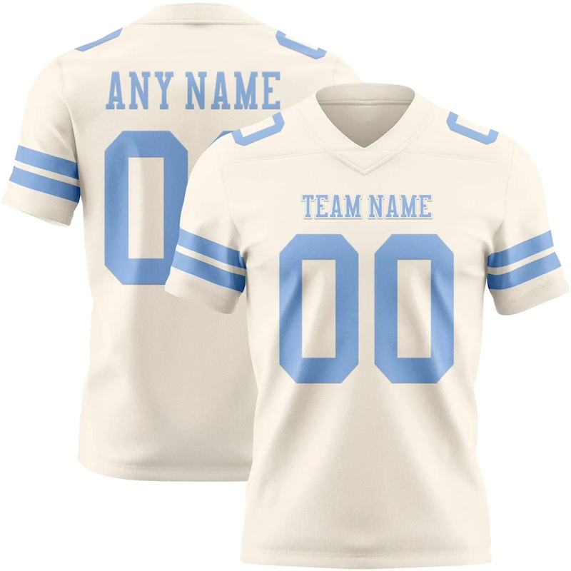 Custom Cream Light Blue Mesh Authentic Football Jersey