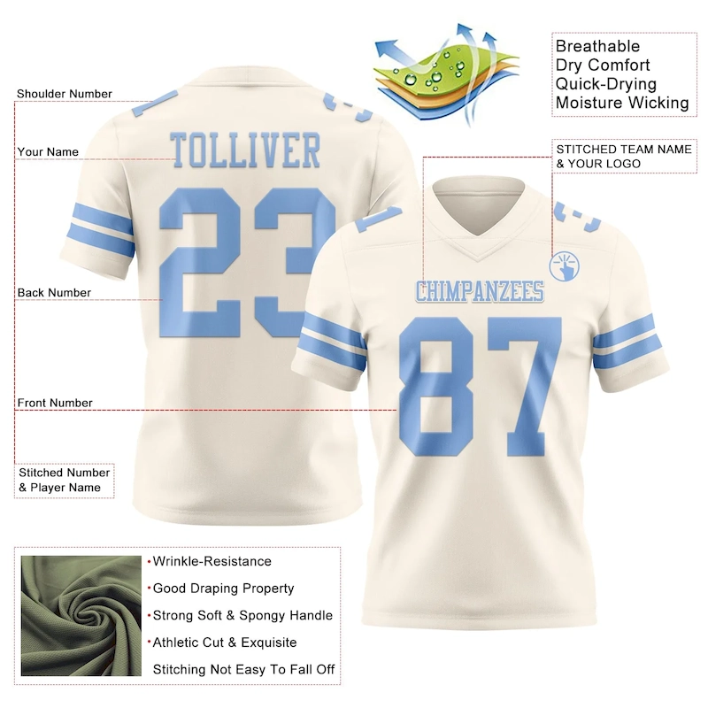 Custom Cream Light Blue Mesh Authentic Football Jersey