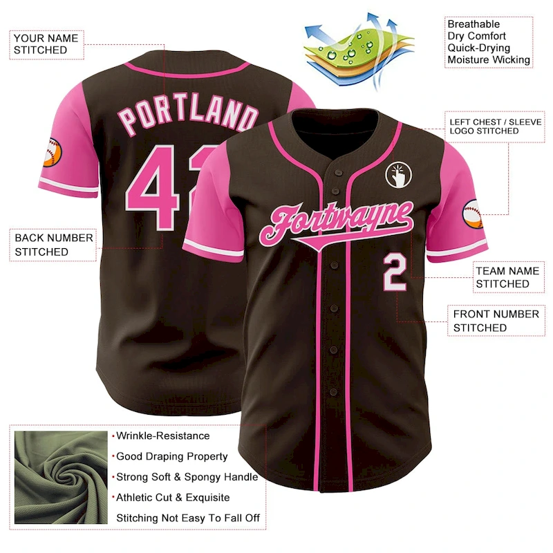 Custom Brown Pink-White Authentic Two Tone Baseball Jersey