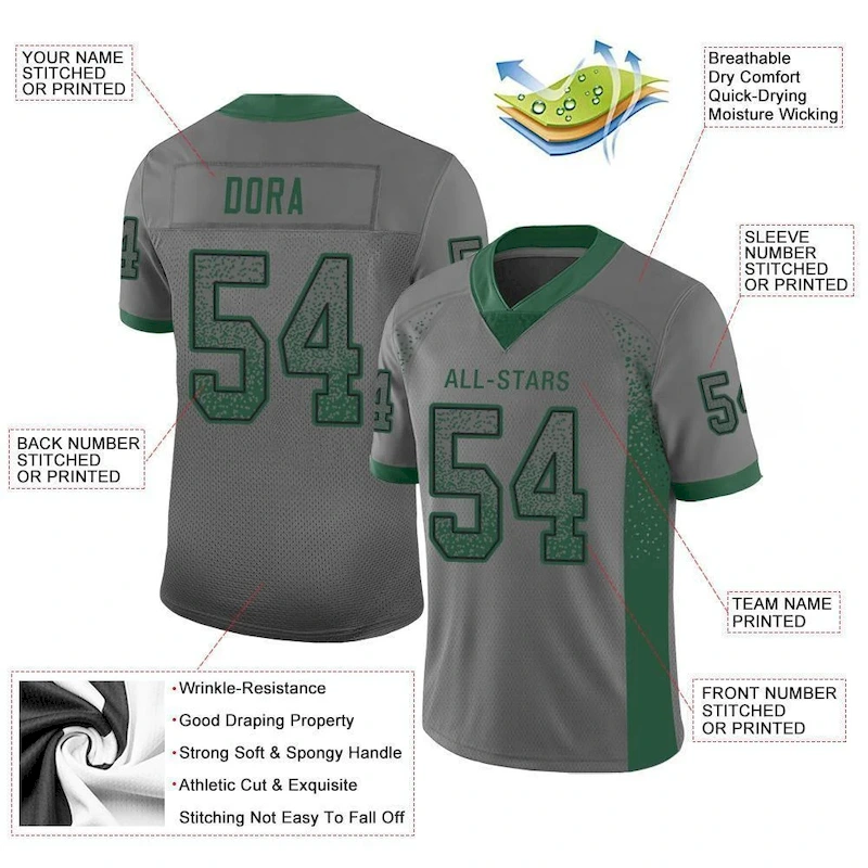 Custom Gray Grass Green-Black Mesh Drift Fashion Football Jersey