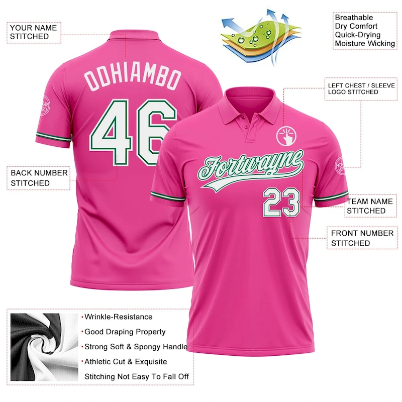 Custom Pink White-Kelly Green Performance Vapor Golf Polo Shirt