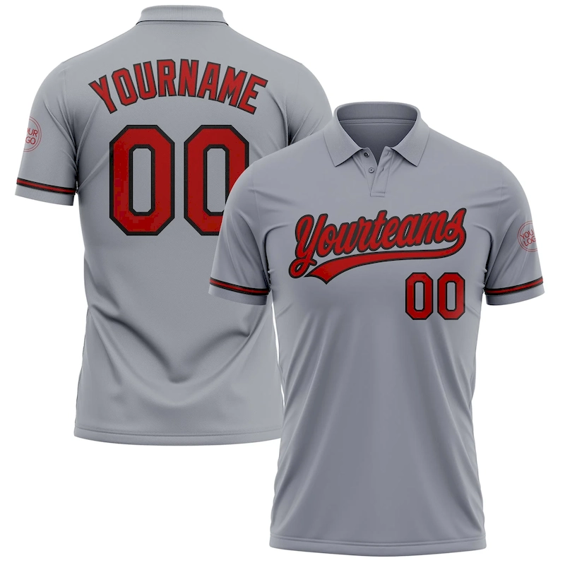 Custom Gray Red-Black Performance Vapor Golf Polo Shirt