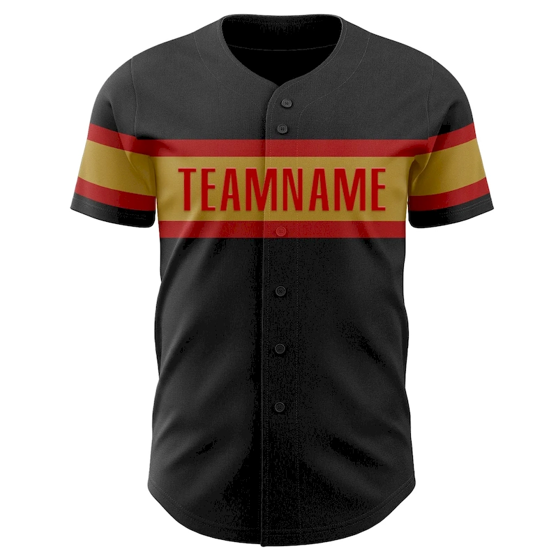 Custom Black Old Gold-Red Authentic Baseball Jersey