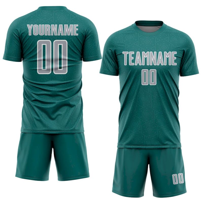 Sublimation Gray-White Geometric Uniform Jersey Custom Shape Soccer Sports Teal