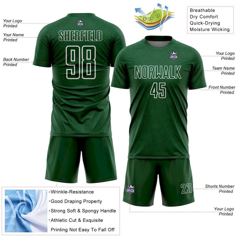 Sports Uniform Geometric White Sublimation Shape Custom Jersey Soccer Green