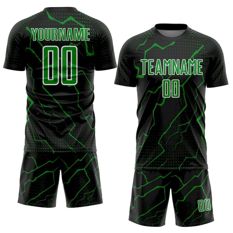 Sports Grass Green-White Sublimation Black Lightning Custom Uniform Soccer Jersey