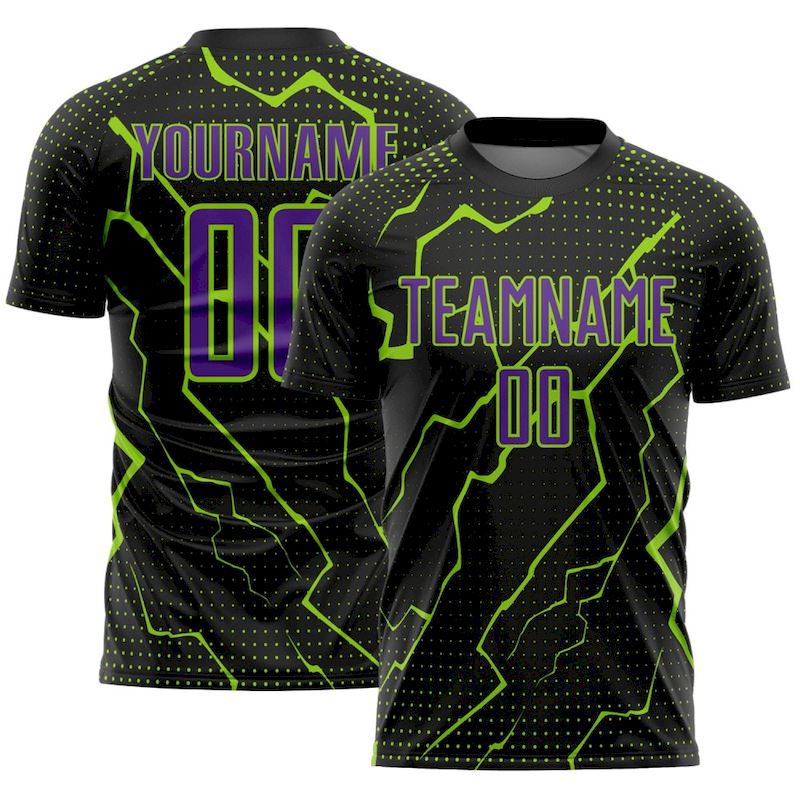 Purple-Neon Jersey Black Custom Uniform Green Sports Soccer Sublimation Lightning