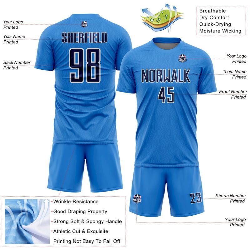 Powder Sports Custom Shape Uniform Soccer Sublimation Geometric Jersey Blue Navy-White