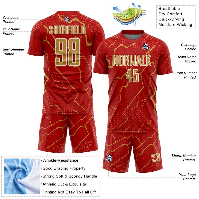 Lightning Custom Jersey Soccer Uniform Gold-White Old Red Sports Sublimation