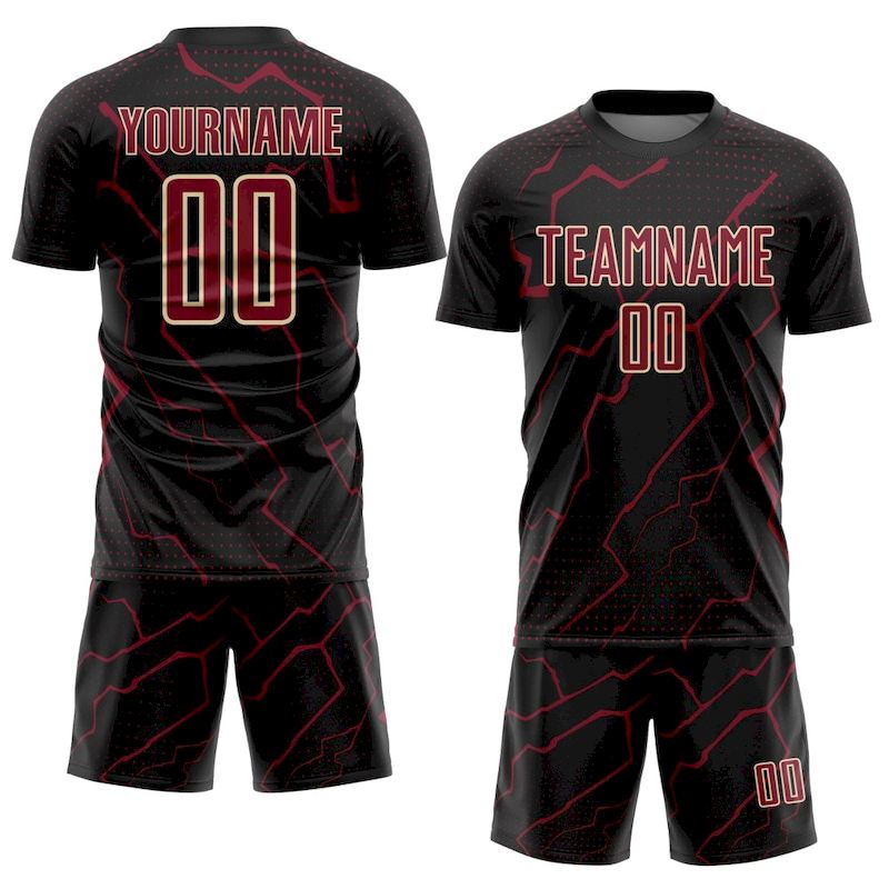 Lightning Black Soccer Uniform Jersey Sublimation Custom Sports Crimson-Cream