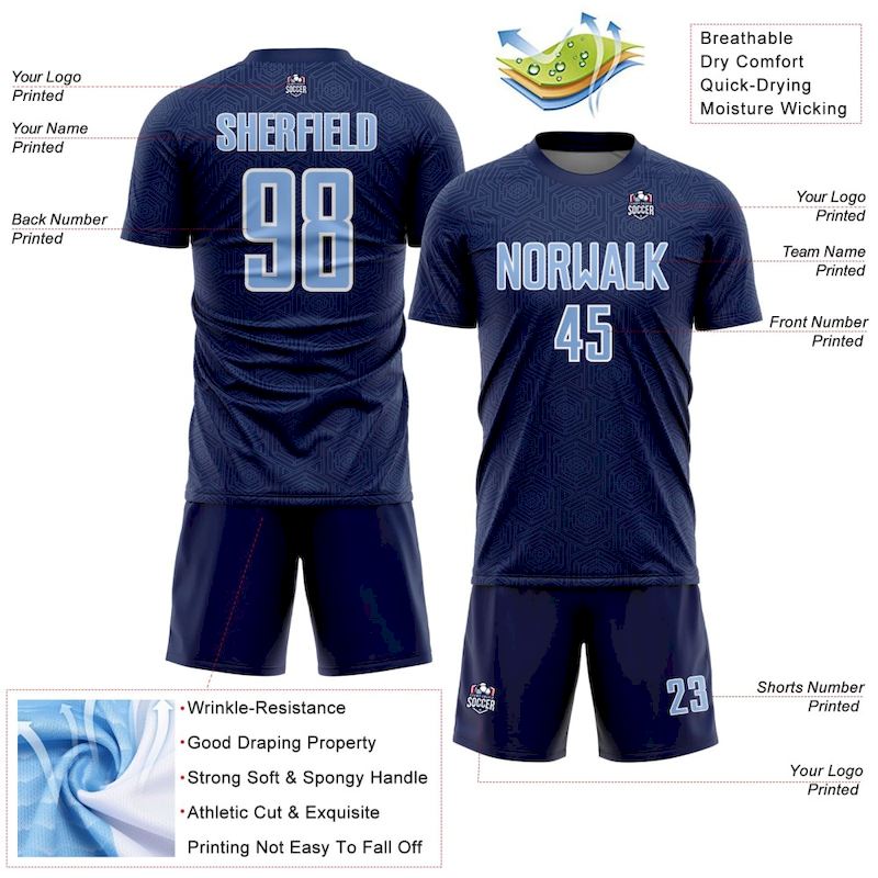 Light Uniform Jersey Geometric Sports Blue-White Soccer Shape Custom Navy Sublimation