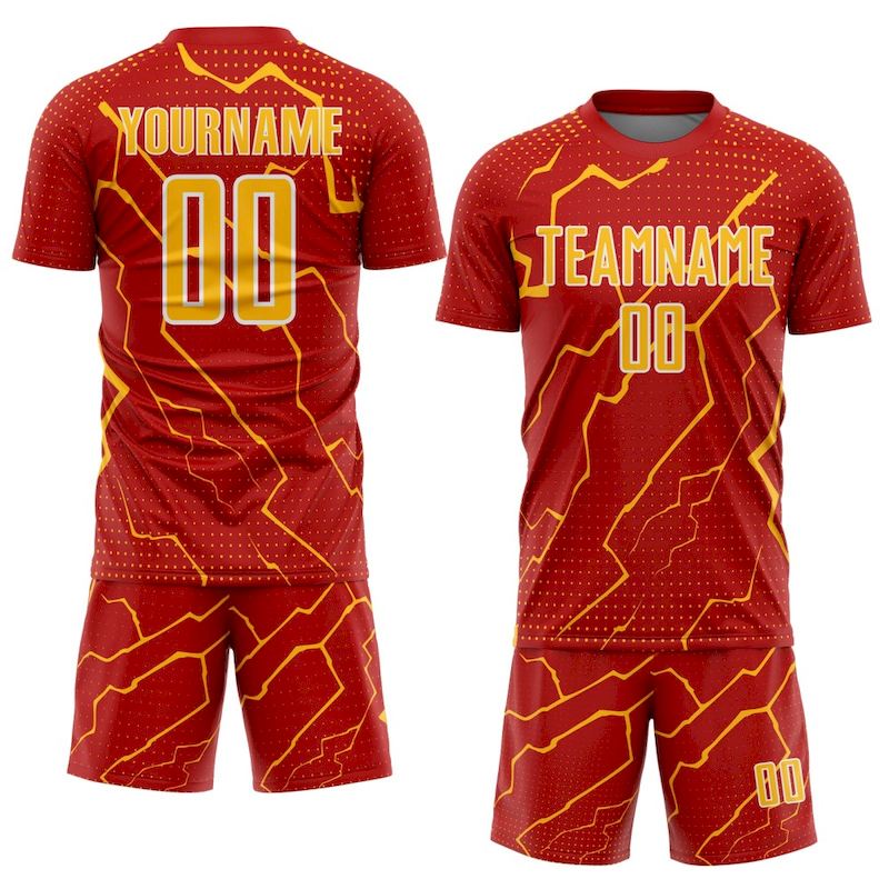 Jersey Sublimation Soccer Lightning Gold-White Sports Red Custom Uniform