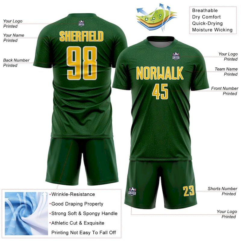 Jersey Sublimation Shape Uniform Custom Green Geometric Soccer Yellow-White Sports