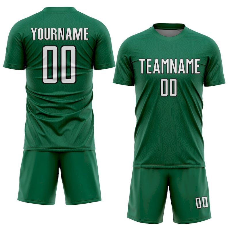 Jersey Shape Sublimation Uniform Green Geometric Soccer Kelly White-Black Custom Sports