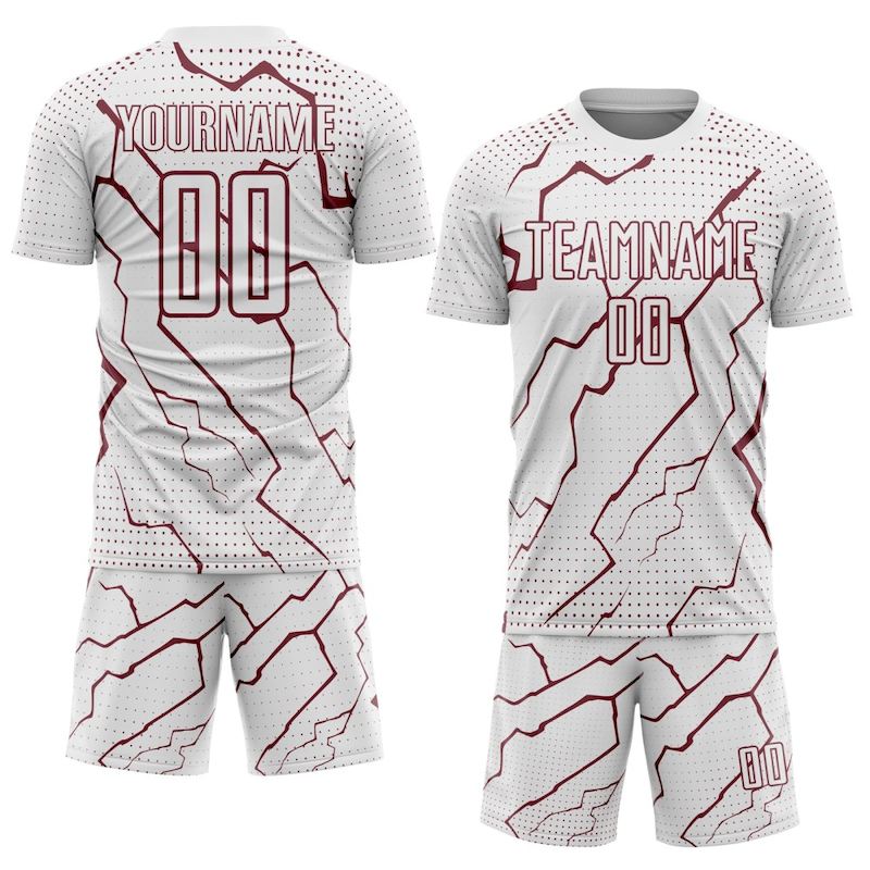 Sublimation Uniform Custom Sports Lightning White Soccer Jersey Burgundy
